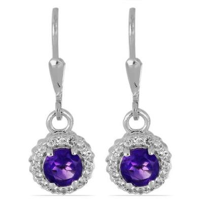 BUY 925 SILVER AFRICAN AMETHYST GEMSTONE HALO EARRINGS